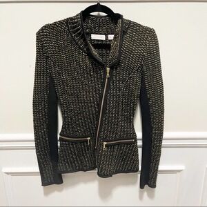 Sass‎ and Bide gold metallic black zip up moto jacket size XXS